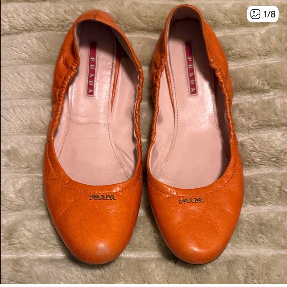Prada Vibrant Orange Leather Flats